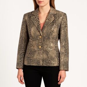 LAUREN TAYLOR Metallic Gold Black Animal Print Blazer Women’s 4